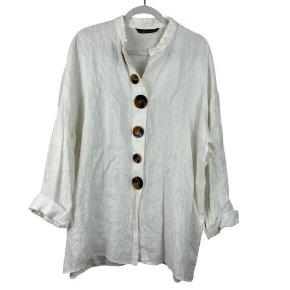 Zara Tops - Zara Woman 100% Linen Nehru Collar Tunic Size XL Coastal Cottagecore